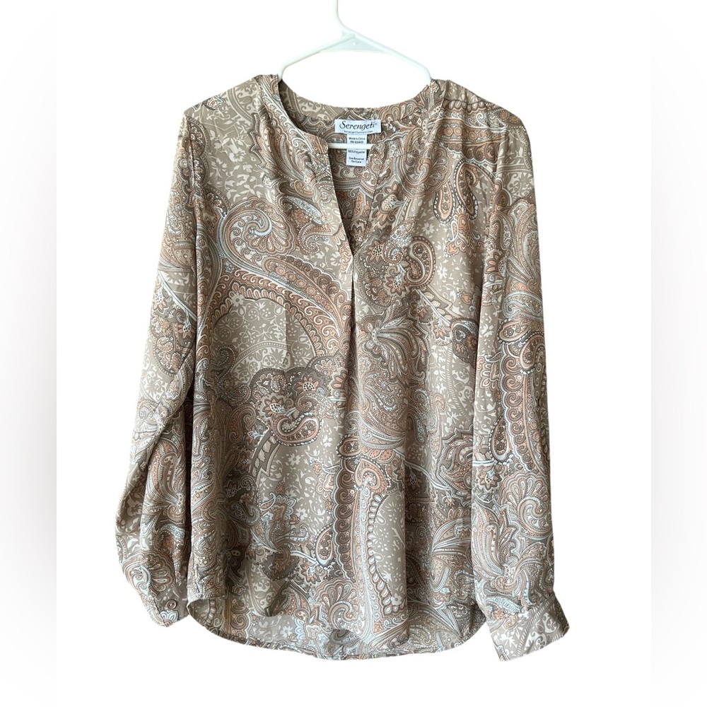 Serengeti Women's Paisley Blouse Size Medium With Roll Up Sleeves